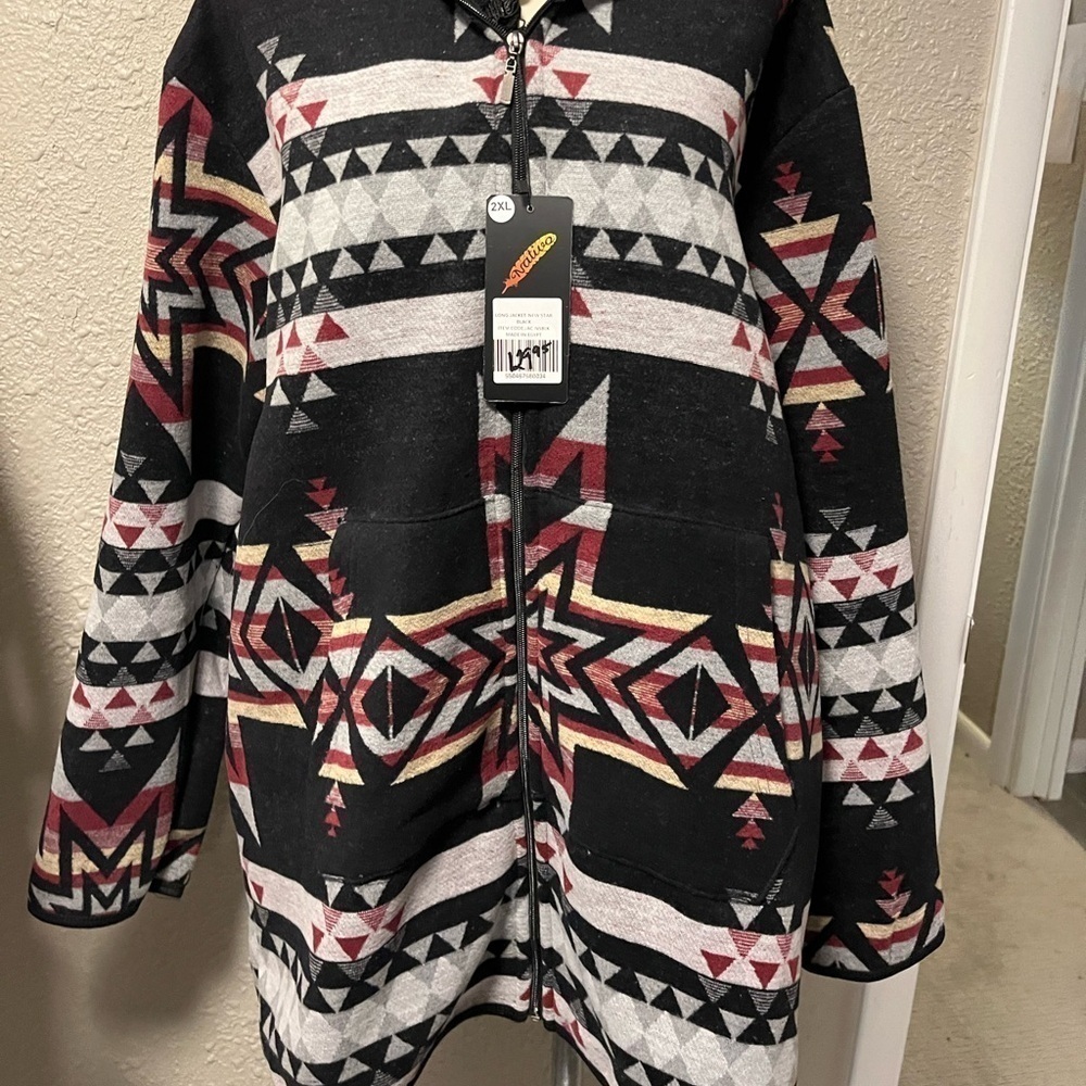 Sherpa hoodie western unisex black fleece zipper closure front pockets nwt